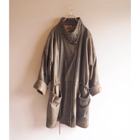 vintage drawstring design leather coat