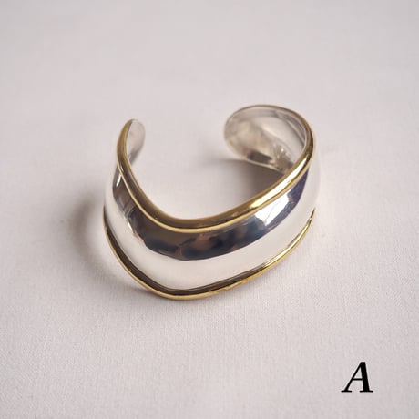 vintage "LATON" Mexican silver × brass wave cuff bangle