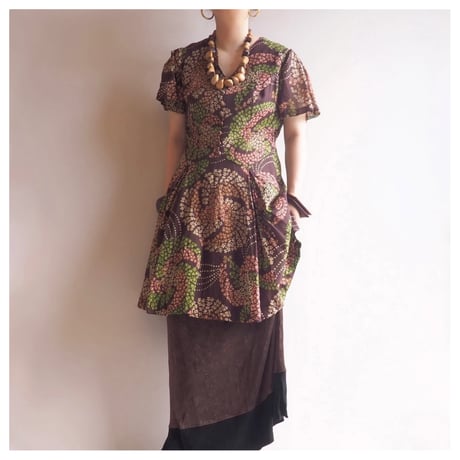 70s〜 s/s floral midi dress