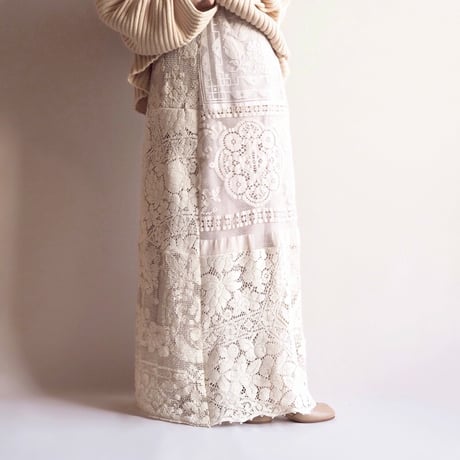 original remake lace patchwork maxi skirt 【C】