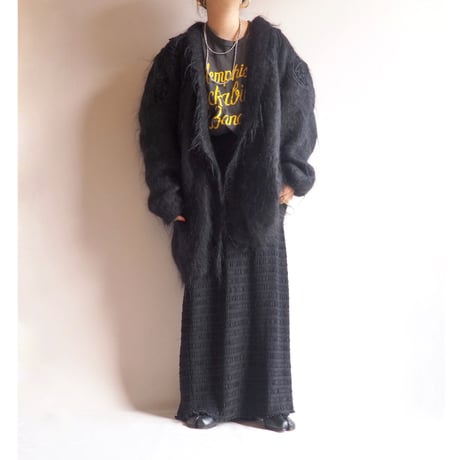 80s floral embroidered fuzzy long cardigan