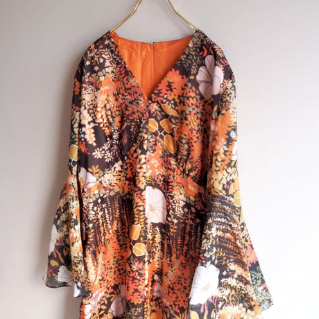 70s flare sleeve floral sheer maxi dress