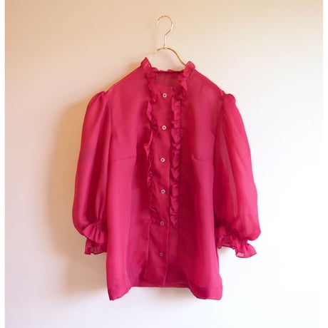 vintage sheer ruffle puff sleeve blouse