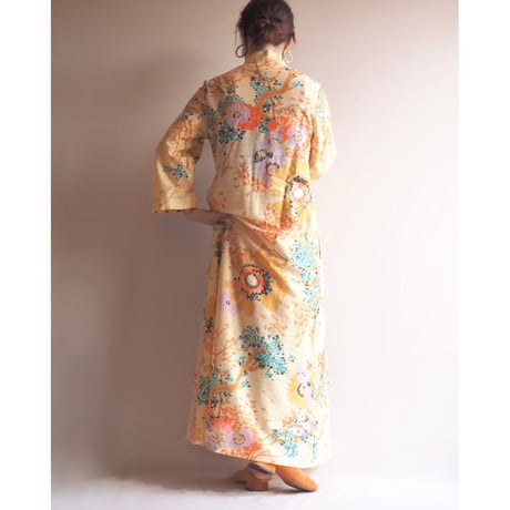 60〜70s "Dela Ann" floral metallic maxi dress