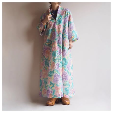 70s "Saybury" quilted floral house maxi dress
