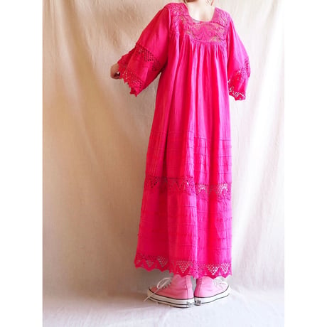 vintage vivid pink gauze maxi dress