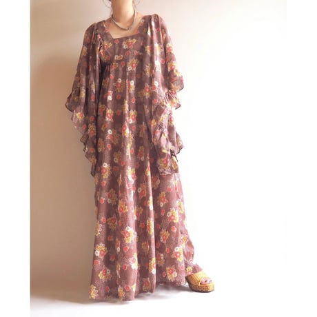 70s floral butterfly sleeve maxi dress