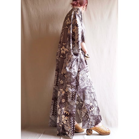 vintage satin ethnic kaftan maxi dress
