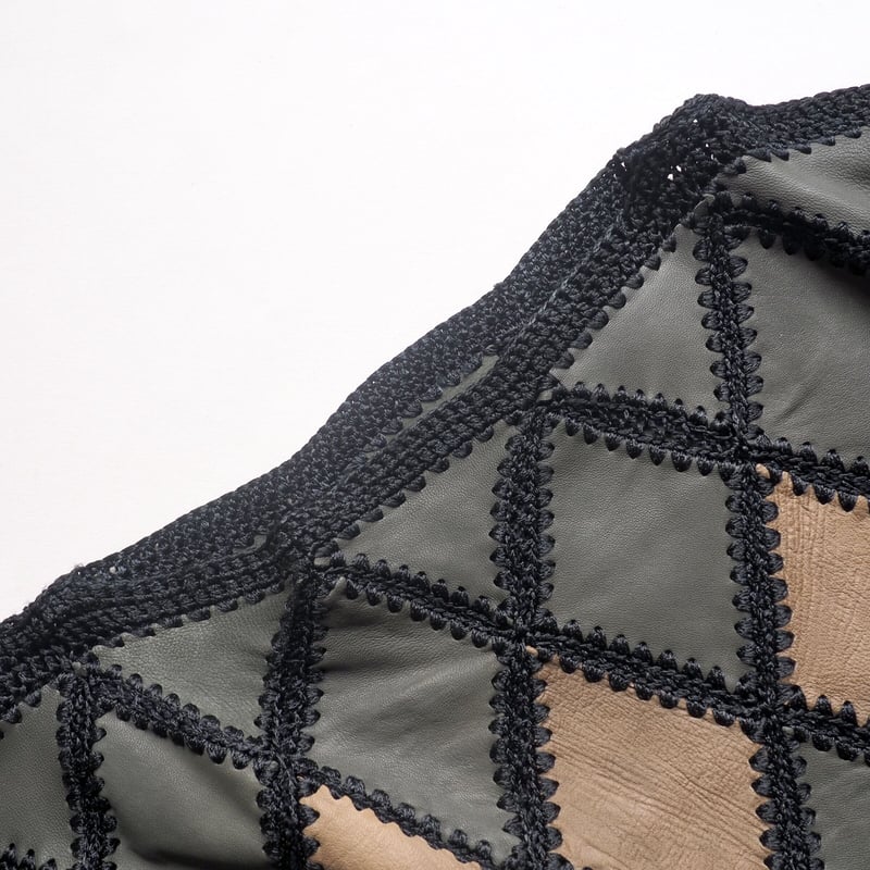 vintage leather × crochet patchwork tops | Nia