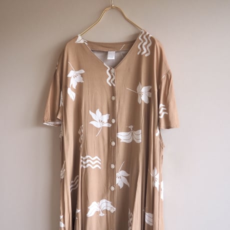 vintage abstract print viscose maxi dress