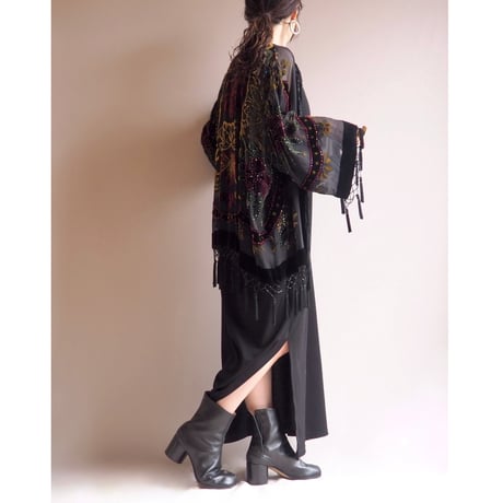 "MSK" floral silk burnout tassel robe