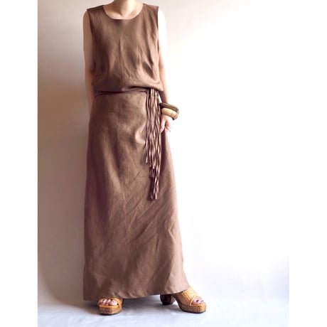 90s Irish linen sleeveless maxi dress