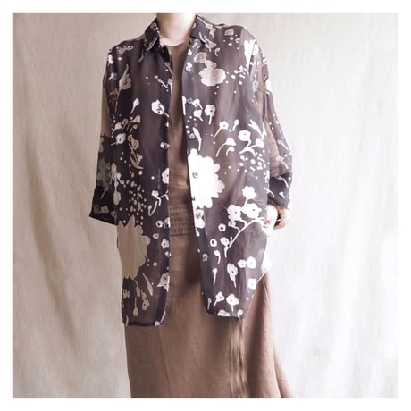 vintage brown sheer floral blouse