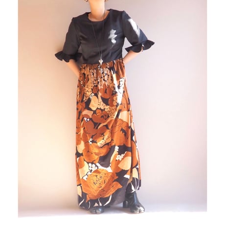 70〜80s floral ruffle maxi dress