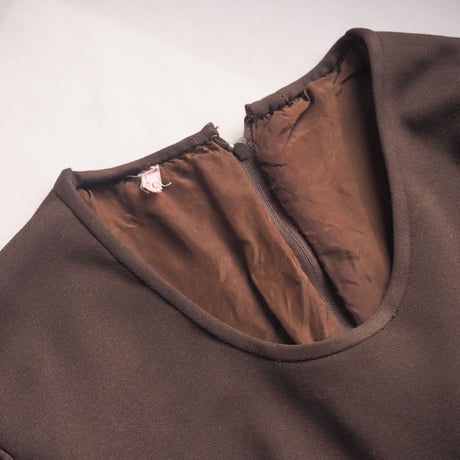 70s brown design sleeve maxi dress