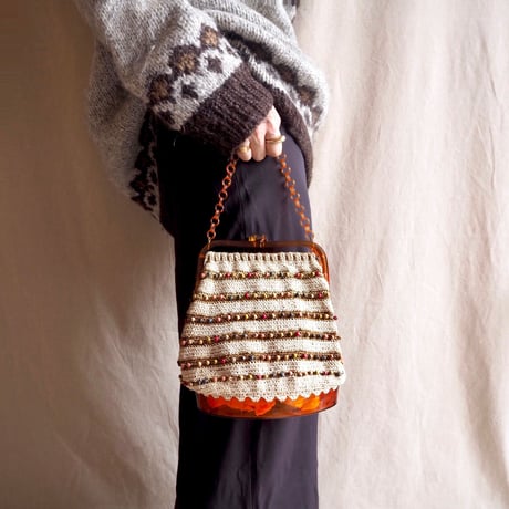 60s old plastic×crochet beads bag
