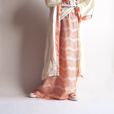 80s peach lace maxi skirt