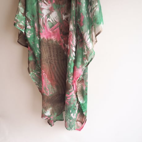 vintage abstract print sheer kaftan dress