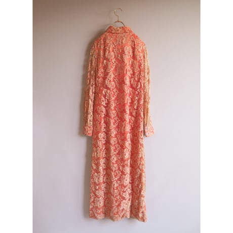 60〜70s coral pink lace maxi dress