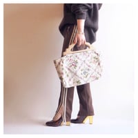 vintage wood handle tapestry bag