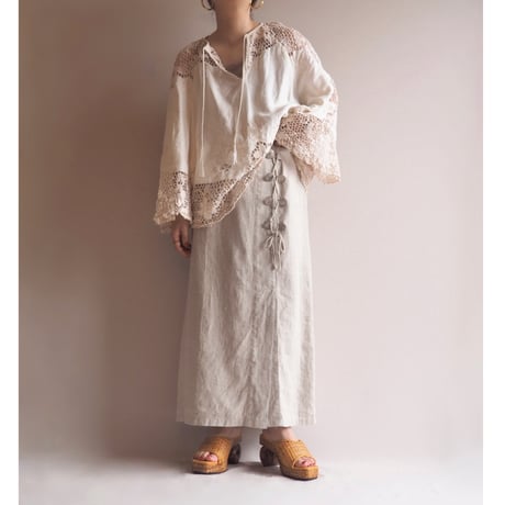 "LANDHAUS" linen design folk maxi skirt