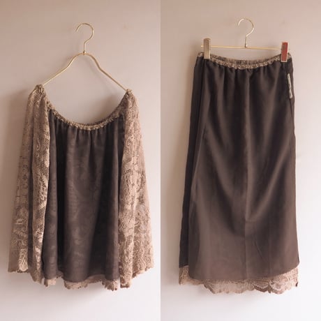 80s "Becky Bisoulis" filet lace blouse & skirt set