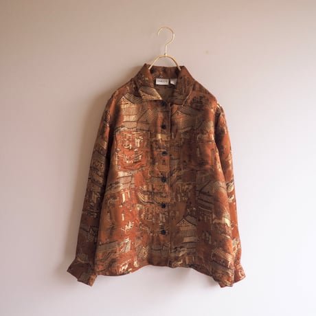 "chico's" copper brocade asian jacket