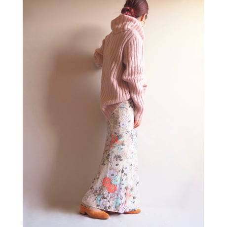 70〜80s floral metallic maxi skirt