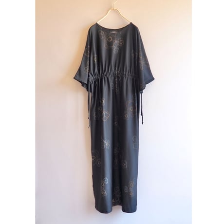 70s "Ann Hodge for Millicent" floral drawstring maxi dress