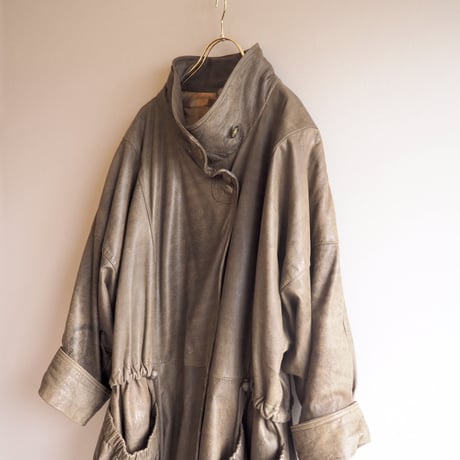 vintage drawstring design leather coat