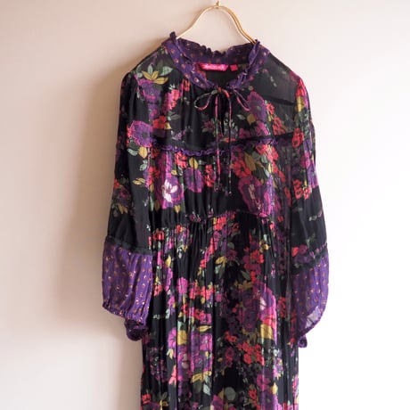 vintage floral semi sheer midi dress