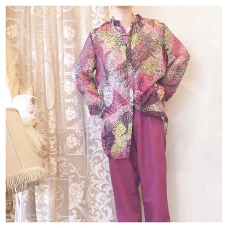 "LIZ BAKER" abstract print sheer blouse