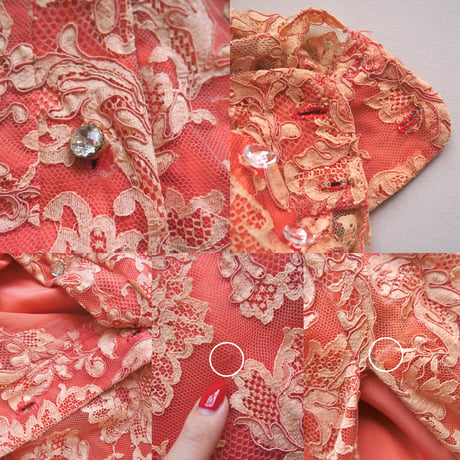 60〜70s coral pink lace maxi dress