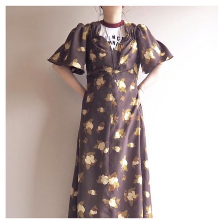 70s floral flare sleeve maxi dress