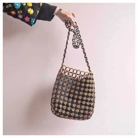 vintage wood beads shoulder bag