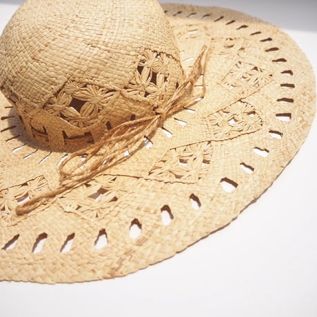 vintage boho raffia wide brimmed hat