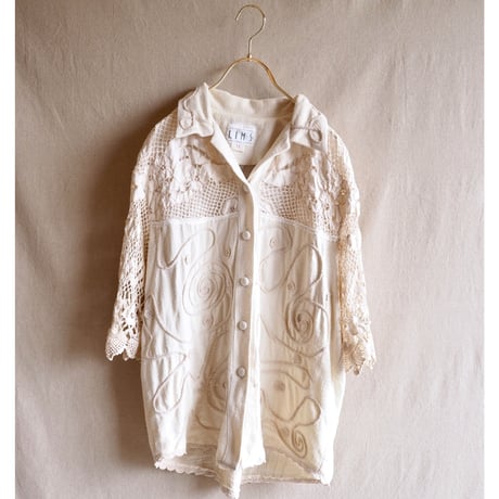 80s silk crochet embroidered jacket