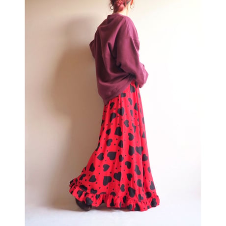 vintage heart ruffle maxi skirt