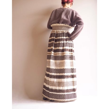 70s boho shirring embroidered maxi skirt