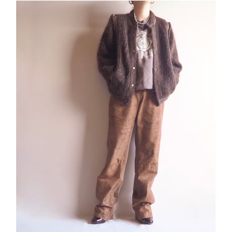 80s made in Italy faux leather×mohair knitted jacket