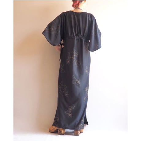 70s "Ann Hodge for Millicent" floral drawstring maxi dress