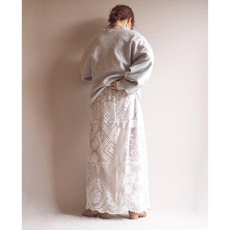 original remake lace patchwork maxi skirt (WH)