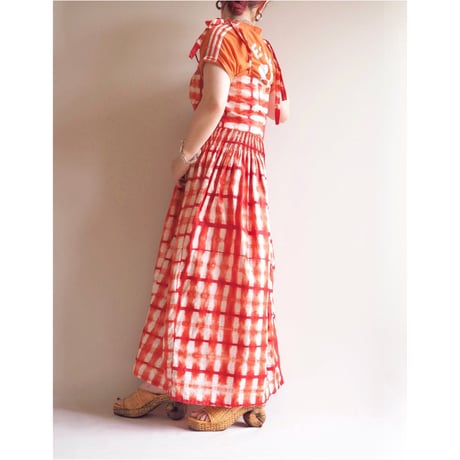 70s〜 strap plaid maxi dress