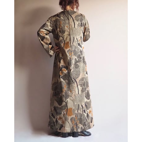 70s metallic floral maxi dress