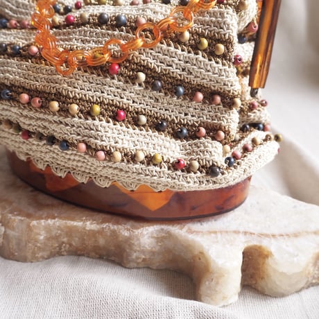60s old plastic×crochet beads bag