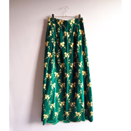 60s velvet floral embroidered maxi skirt