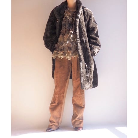 80〜90s dark brown faux fur coat