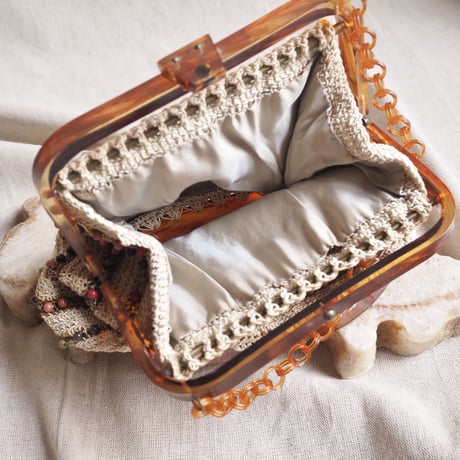 60s old plastic×crochet beads bag