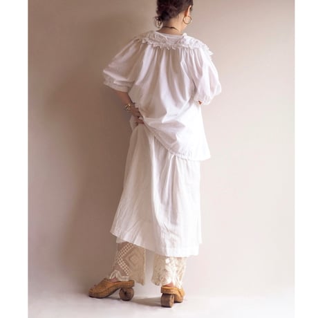 80〜90s lace collar cotton folk blouse