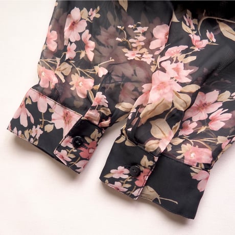"Notations" black sheer floral blouse